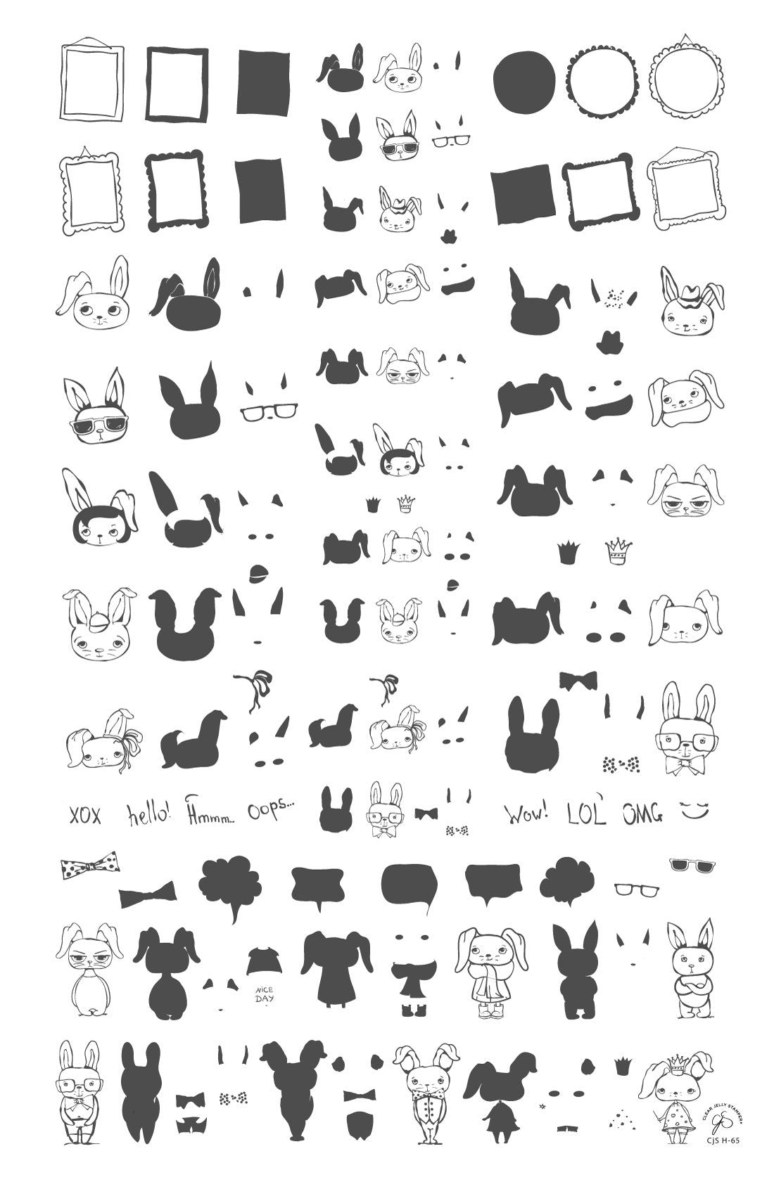 Hipster Bunnies (CjSH-65)  - Clear Jelly Stamping Plate Secondary image