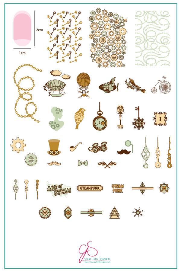 Vintage Steampunk (CjS LC-46)  - Clear Jelly Stamping Plate Main image