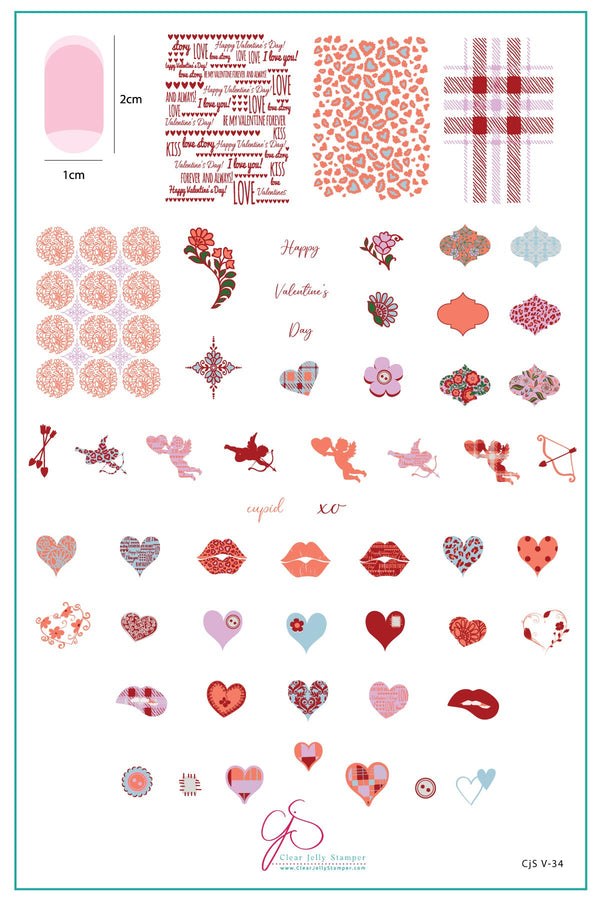 Patterned Valentines (CjSV-34)   - Clear Jelly Stamping Plate