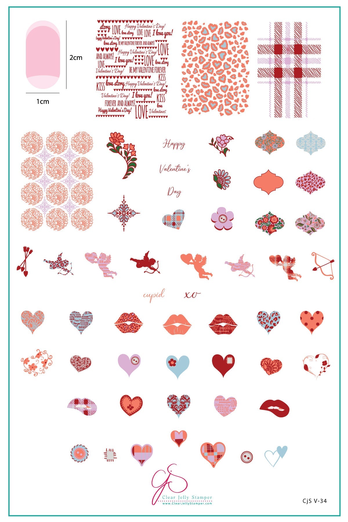 Patterned Valentines (CjSV-34)   - Clear Jelly Stamping Plate