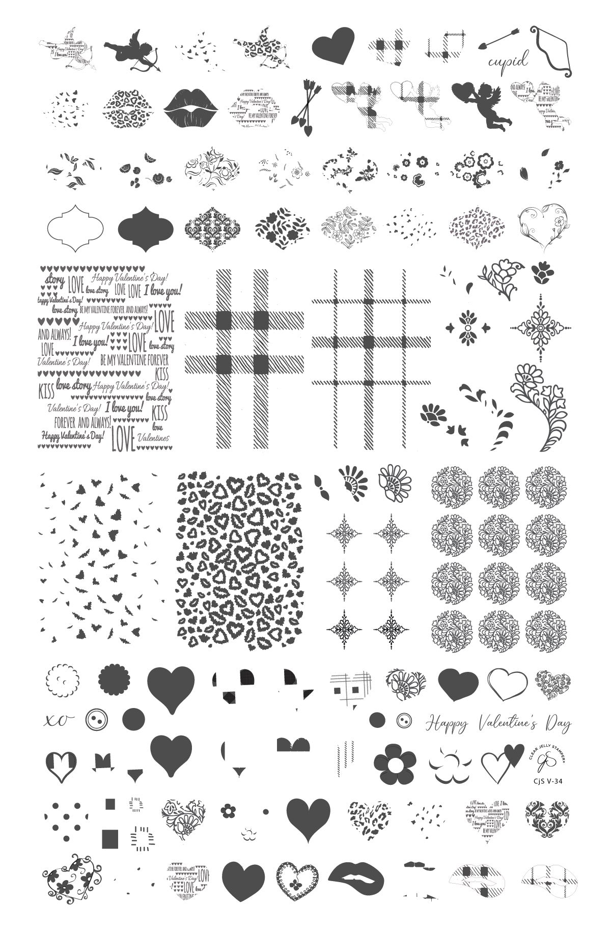 Patterned Valentines (CjSV-34)   - Clear Jelly Stamping Plate Secondary image