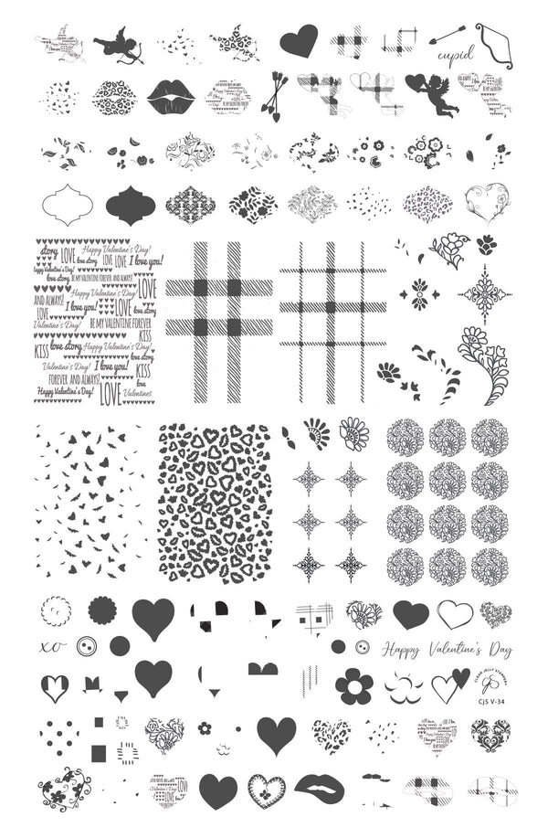 Patterned Valentines (CjSV-34)   - Clear Jelly Stamping Plate