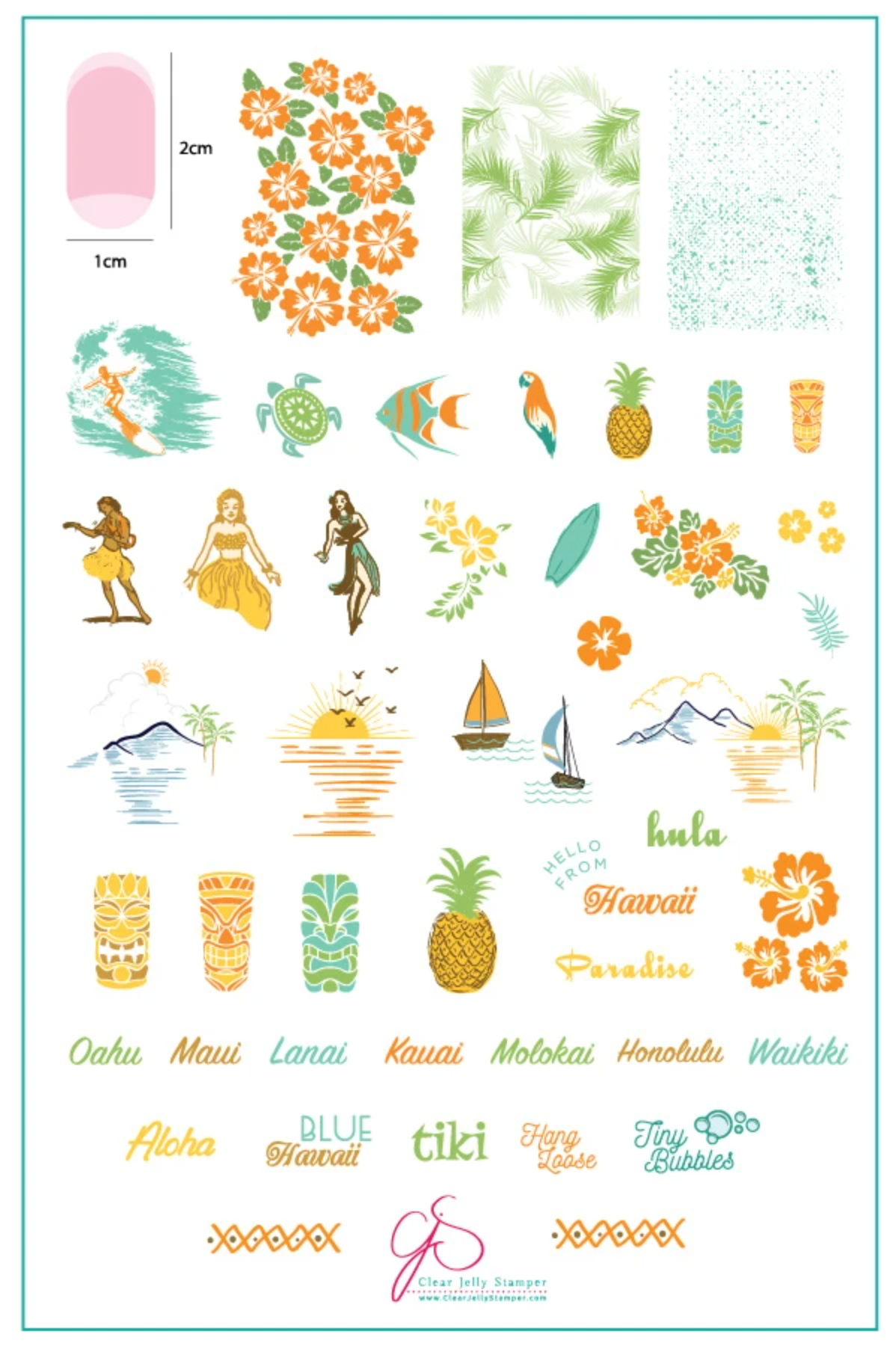 Aloha (CJS-128) - Clear Jelly Stamping Plate Main image