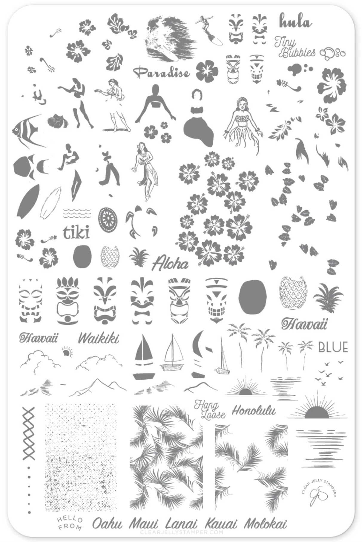 Aloha (CJS-128) - Clear Jelly Stamping Plate