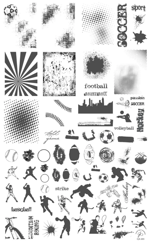 Grunge Series - Sports (CjS-203) - Clear Jelly Stamping Plate