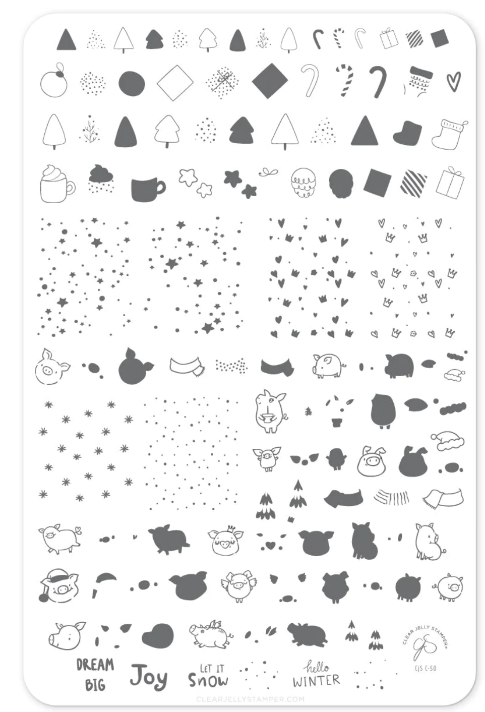 Piggy Christmas (CjS C-50)  - Clear Jelly Stamping Plate