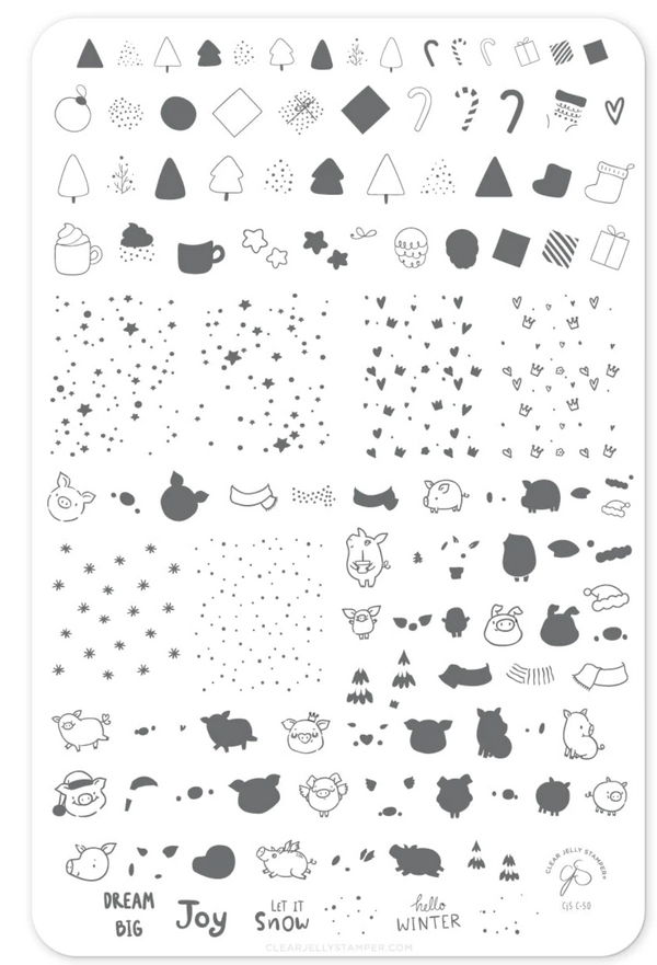 Piggy Christmas (CjS C-50)  - Clear Jelly Stamping Plate