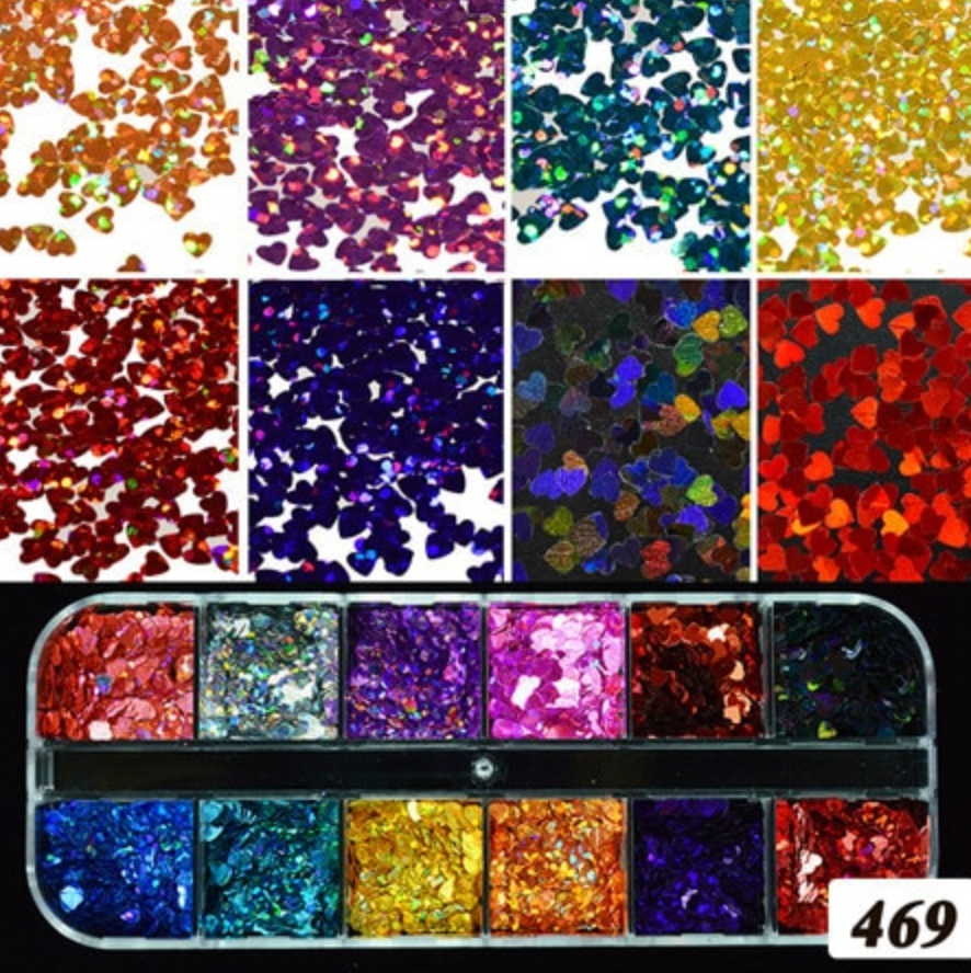 Glitter Kit Sets with 12 Different Glitters -  Holo Hearts