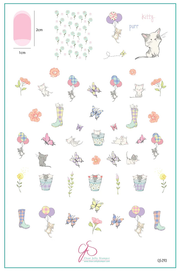 Sweet Spring Kitties (CjS-293) Steel Nail Art Stamping Plate