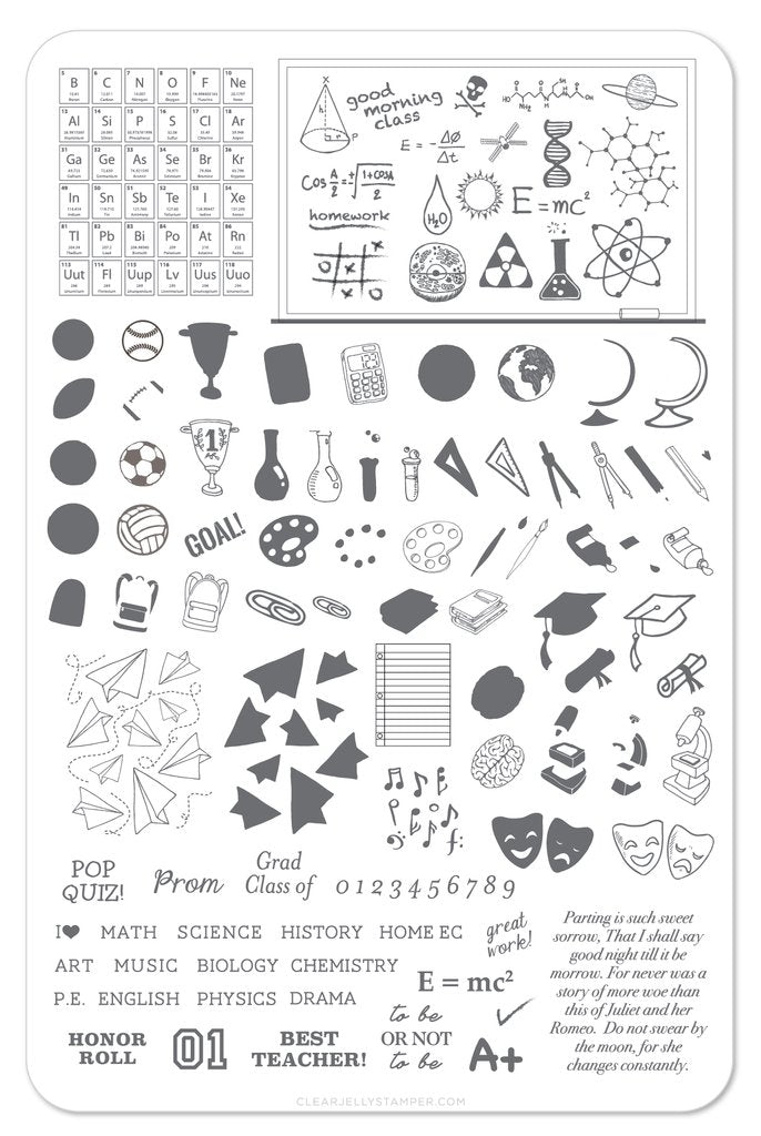 Back to School Scholastic (CjS-42)  - Clear Jelly Stamping Plate