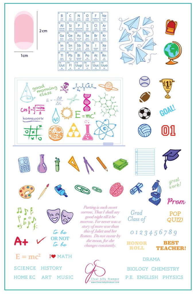 Back to School Scholastic (CjS-42)  - Clear Jelly Stamping Plate
