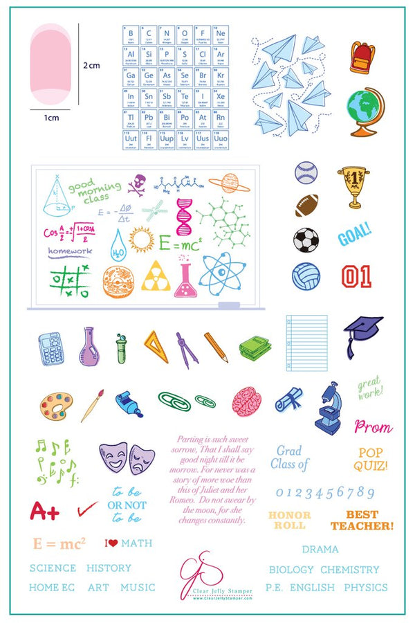 Back to School Scholastic (CjS-42)  - Clear Jelly Stamping Plate