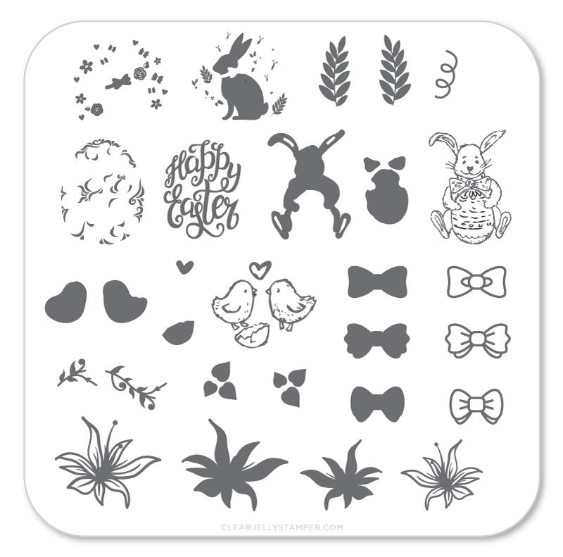 Bitty Bunnies n Blooms (CjSH-10) - CJS Small Stamping Plate Main image