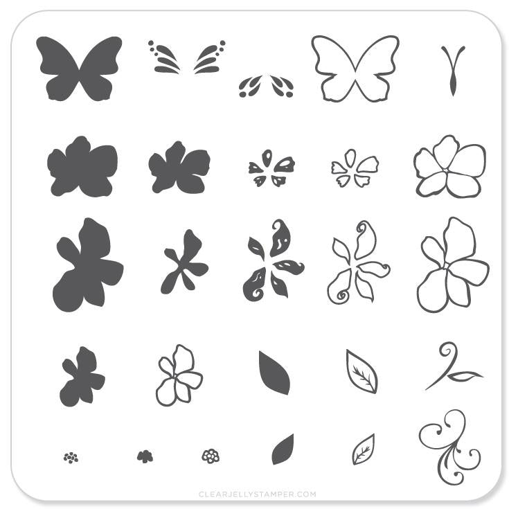Flower and Butterfly (CjS-01) - CJS Small Stamping Plate Main image