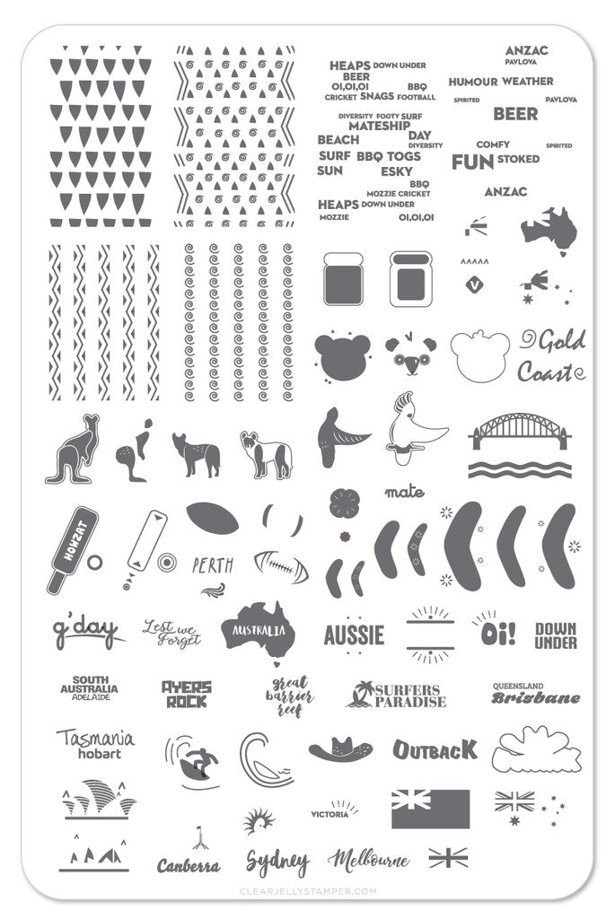 Land Down Under (CjS LC-28)  - Clear Jelly Stamping Plate