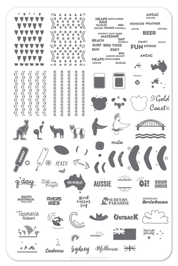 Land Down Under (CjS LC-28)  - Clear Jelly Stamping Plate