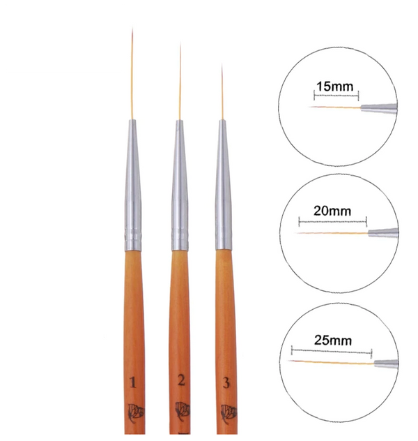Set of 3 Long Hair Nail Art Liner Brushes