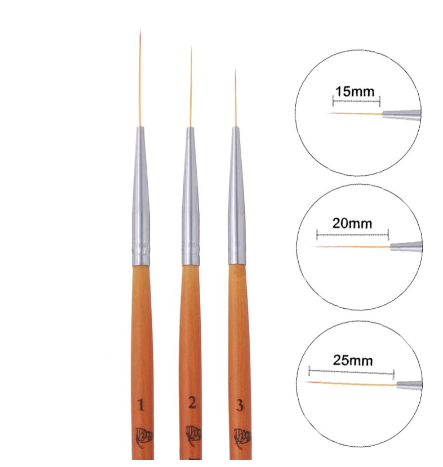 Set of 3 Long Hair Nail Art Liner Brushes