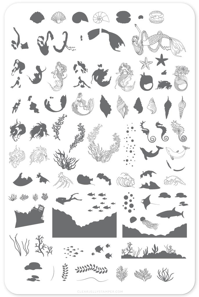 Suzie's Mermaid & Things (CjS LC-48) -  Clear Jelly Stamping Plate Main image