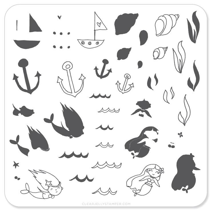 Mermaid Doodle 1 (CjS-24) - CJS Small Stamping Plate