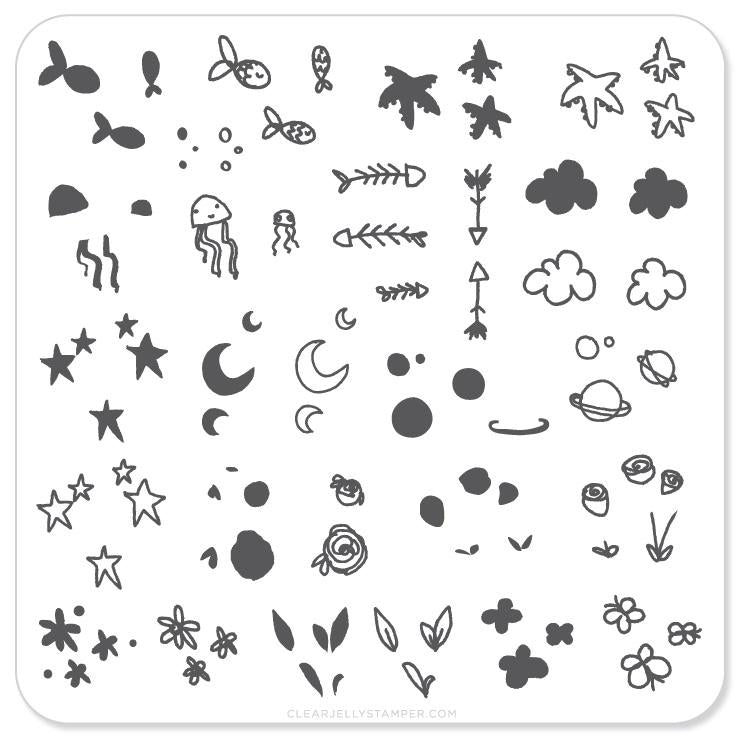 MINI Sea and Stars Doodle (CjS-17) - CJS Small Stamping Plate Main image