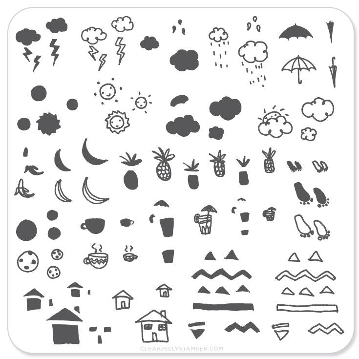MINI Summer Drinks and Fruits Doodle (CjS-18) - CJS Small Stamping Plate Main image