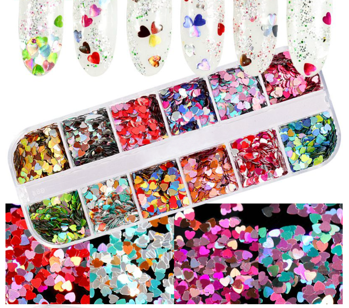 Glitter Kit Sets with 12 Different Gitters - Holographic Hearts Main image