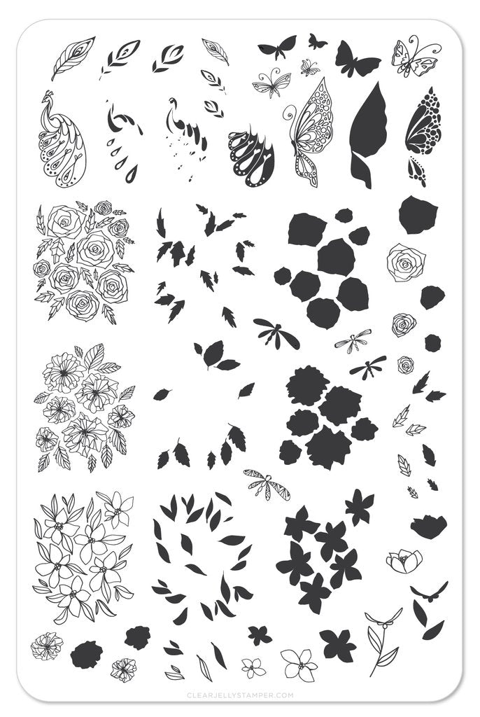 Peacocks Garden (CjS-37) - Clear Jelly Stamping Plate Main image