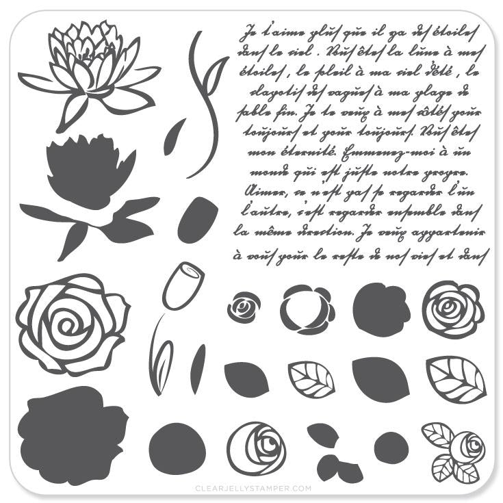 Simple Rose and Script - CJS Small Stamping Plate Main image