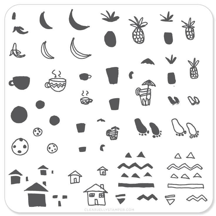 Summer Drinks and Fruit Doodle (CjS-20)- CJS Small Stamping Plate