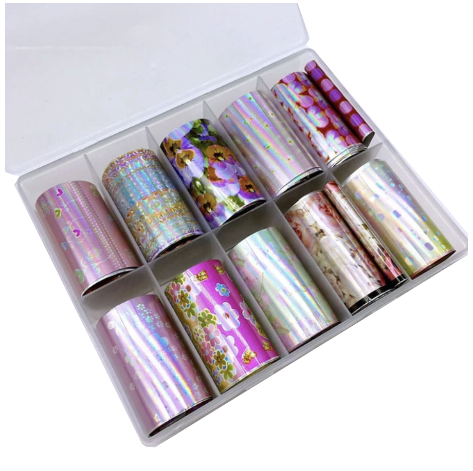 Super Holographic Pink Dots & Flowers Foil Set